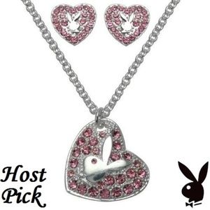 Playboy Jewelry Set Necklace Earrings Pink Heart Swarovski Crystals Gift Box y2k
